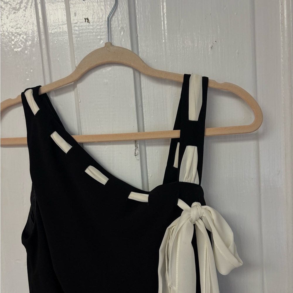 Womens dress asymmetrical|midi black #sheer white#ribbonaccent#vintagedress|90s - Picture 5 of 9